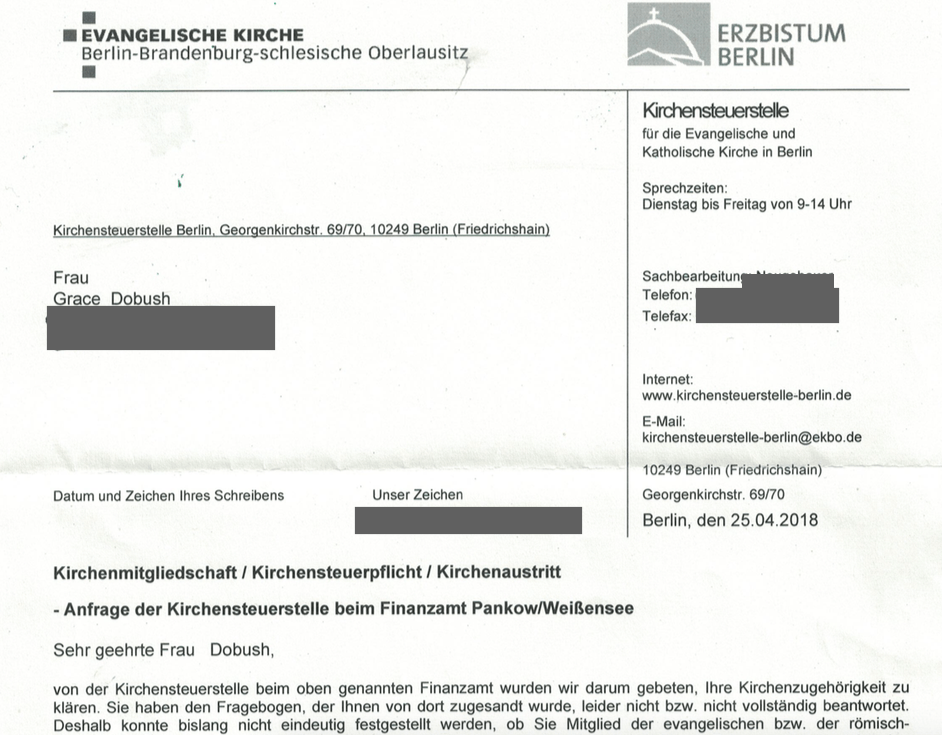 kirchensteuerstelle, church tax berlin